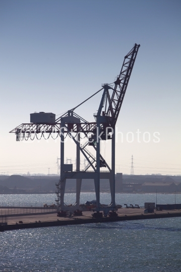 A single dockside crane