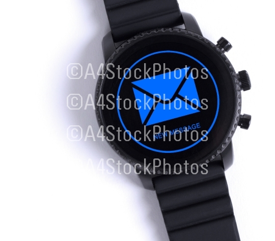 Black smartwatch isolated, new message