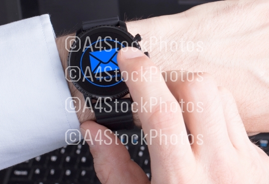 Black smartwatch isolated, new message