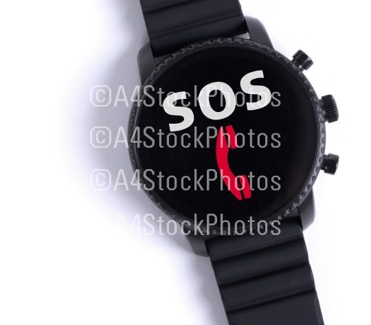 Black smartwatch isolated, SOS