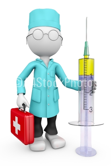 cartoon doctor with a syringe 