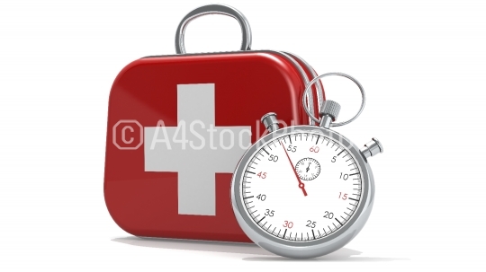 First aid kit box with classic stopwatch