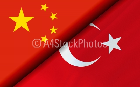 Flags of the China and Turkey divided diagonally