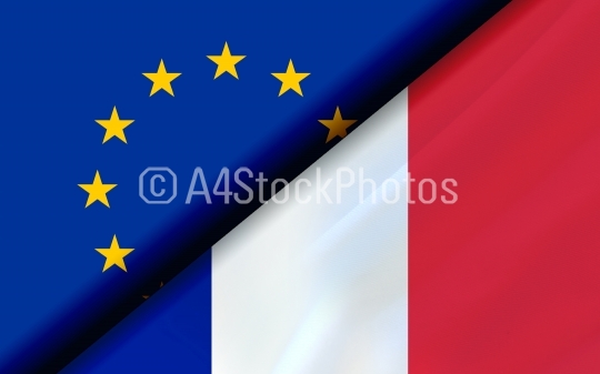Flags of the EU and France divided diagonally