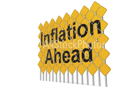 Giant yellow road signs with inflation ahead word
