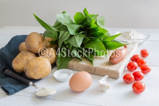 Ingredients for gnocchi with wild garlic
