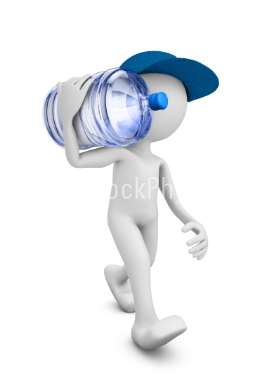 man with a bottle of purified water