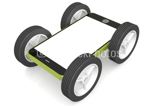 Modern mobile phone on wheels