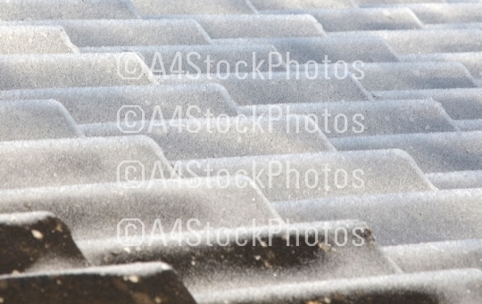 Rooftiles covered in ice crystals