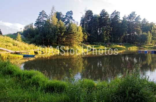 the pond on a summer evening in the countryside