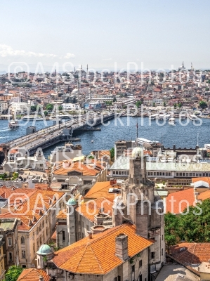 Top view of Istanbul city and Galata bridge in Turkey