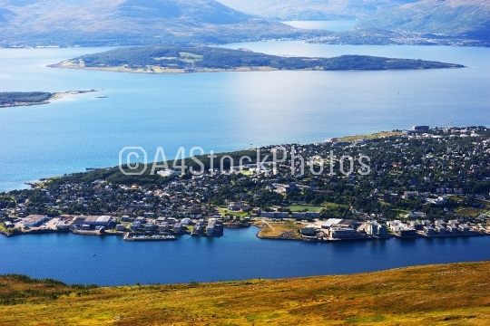View on Tromso city from mountains background