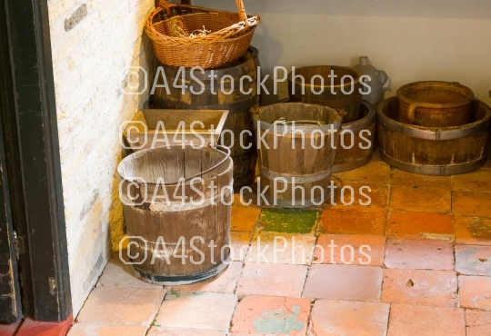 Wooden buckets in an old dutch house