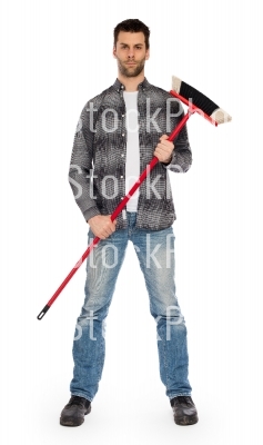 Young worker with a broom