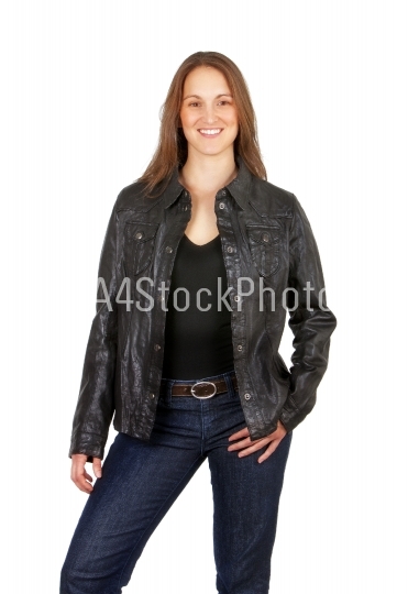 Pretty girl in a leather jacket