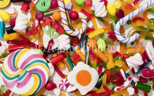 arrangement of different colored candies