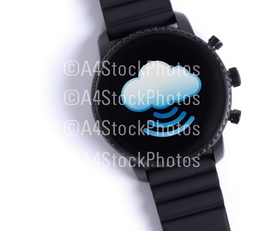 Black smartwatch isolated., wifi or cloud