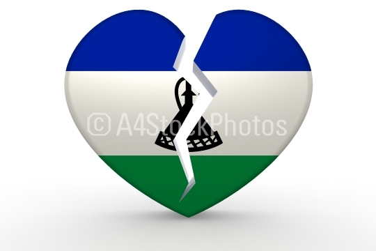 Broken white heart shape with Lesotho flag