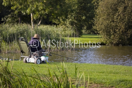 Carp fishing on a lake in suffolk, England