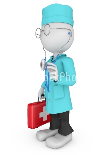 cartoon doctor with  red suitcase
