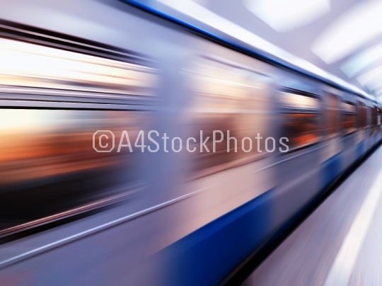Diagonal blue motion blur metro train background