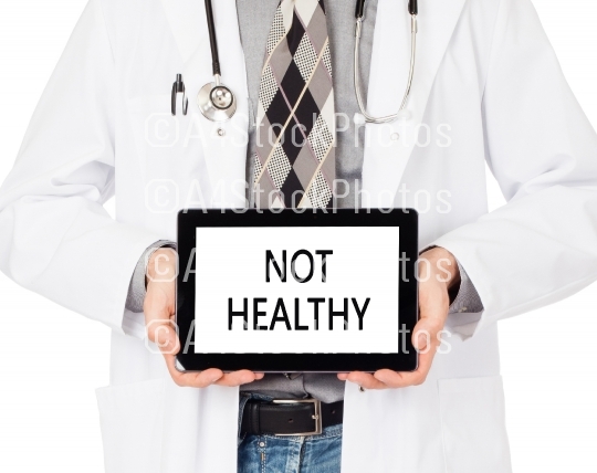 Doctor holding tablet - Not healthy