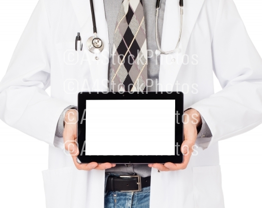 Doctor holding tablet with copy space and clipping path for the 