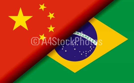 Flags of the China and Brazil divided diagonally