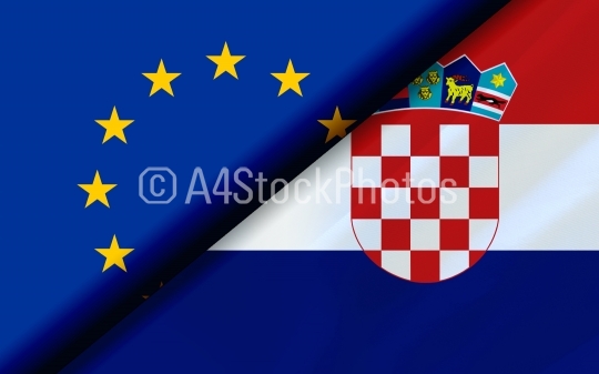 Flags of the EU and Croatia divided diagonally