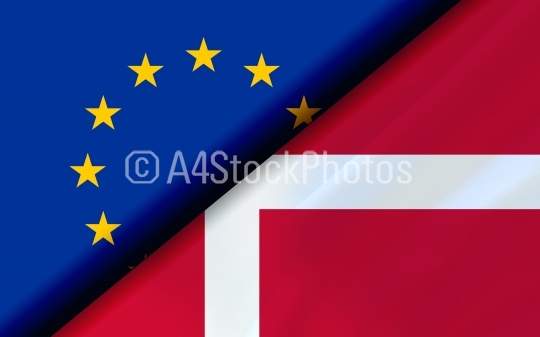 Flags of the EU and Denmark divided diagonally