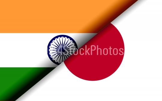 Flags of the India and Japan divided diagonally