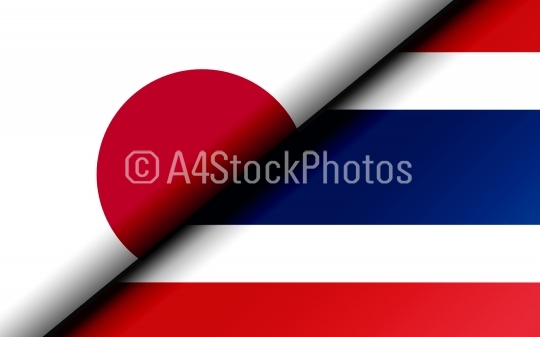 Flags of the Japan and Thailand divided diagonally