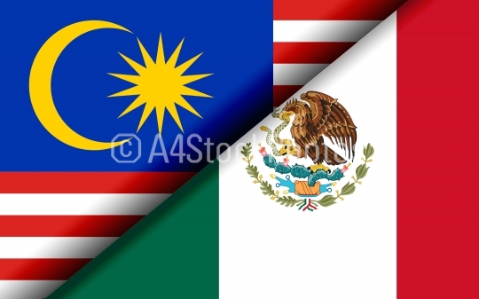 Flags of the Malaysia and Mexico divided diagonally