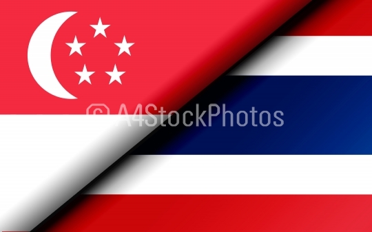Flags of the Singapore and Thailand divided diagonally