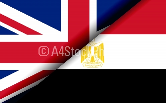 Flags of the United Kingdom and Egypt divided diagonally