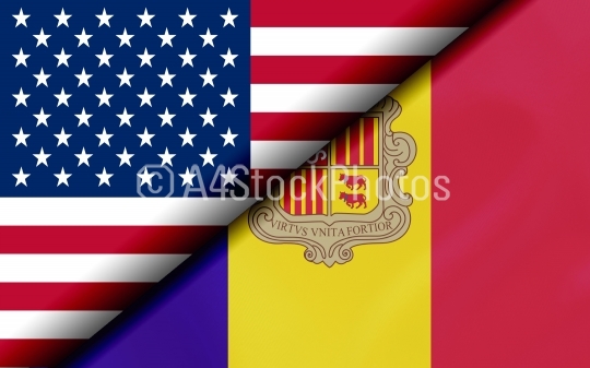 Flags of the USA and Andorra Divided Diagonally