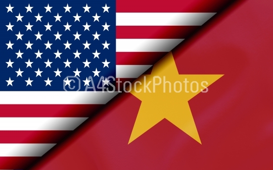 Flags of the USA and Vietnam Divided Diagonally