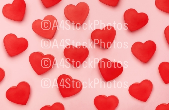 Flat view of valentines hearts  on pink background