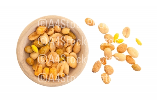 Fresh mixed salted nuts in a bowl, peanut mix