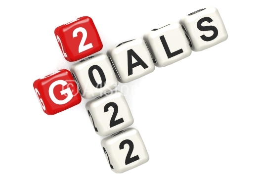 Goals 2022 word concept on cube block isolated