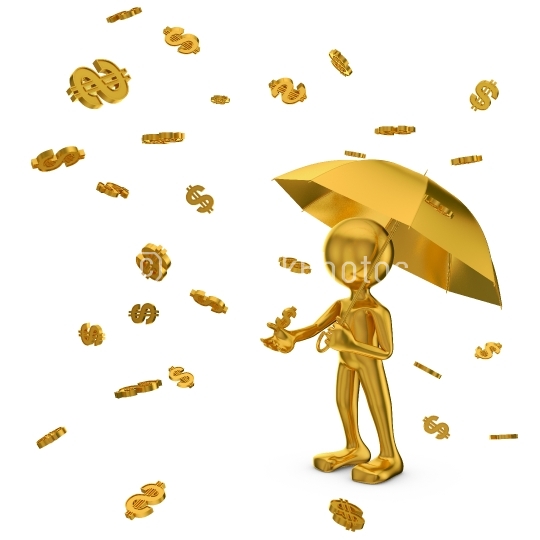 Gold man with an umbrella