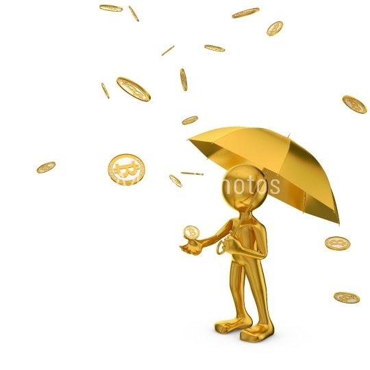 Gold man with an umbrella