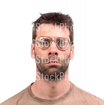 Goofy man with broken vintage glasses
