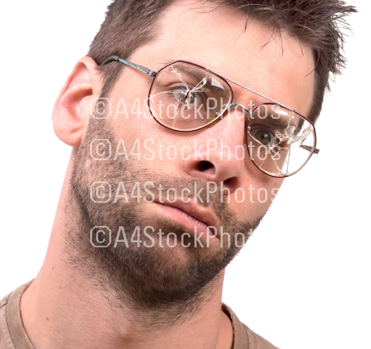 Goofy man with broken vintage glasses