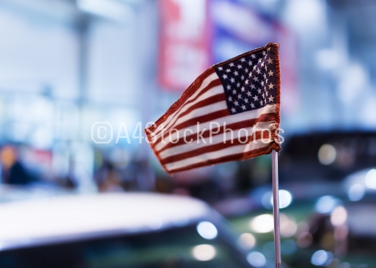 Horizontal vivid USA flag bokeh background