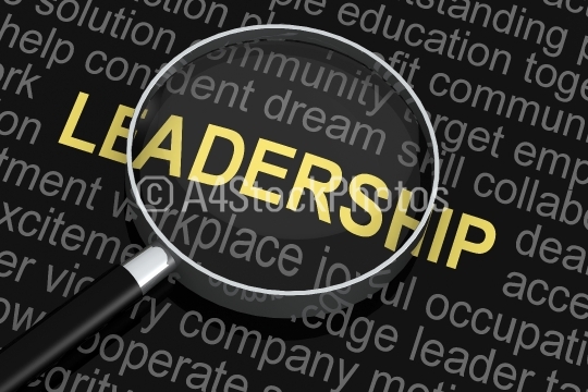 Leadership word under magnifying glass