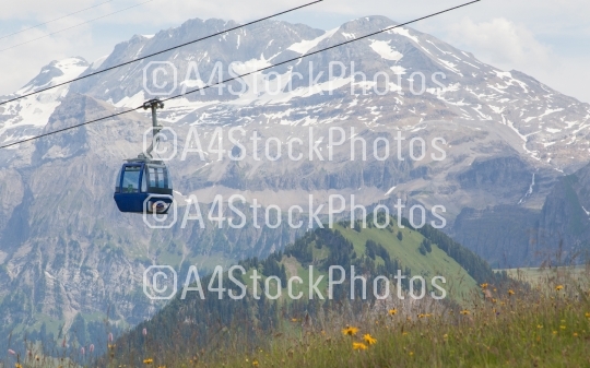Lenk im Simmental, Switzerland - July 12, 2015: Ski lift in moun