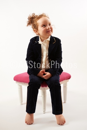 Little Girl Fashion Model in Black Suit
