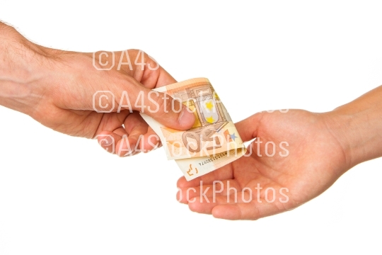 Man giving 50 euro to a woman