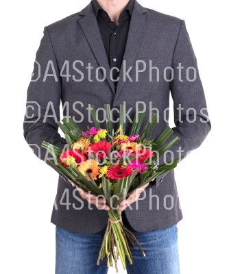 Man is giving flowers